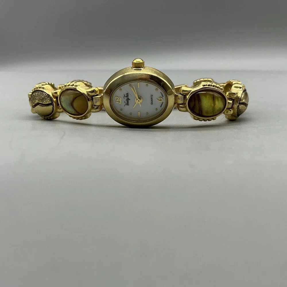 Vintage Vanity Fair Womens Watch 16mm Abalone Scarab Band New Battery 7.25